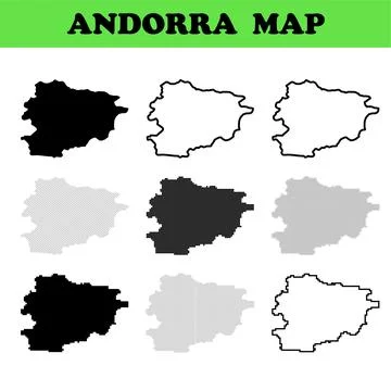 Andorra map various styles including silhouette shapes outlines and dotted .. Stock Illustration