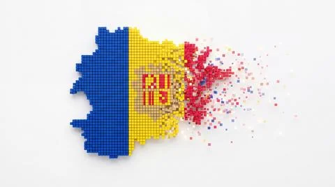 Andorra national flag map pixelated and fragmenting into digital cubes abst.. 스톡 일러스트
