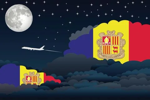Andorra Night Clouds Airplane Vector Illustration Stock Illustration