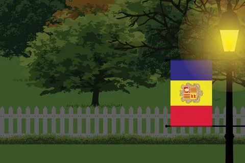 Andorra Night Trees Lamp Vector Illustration Stock Illustration