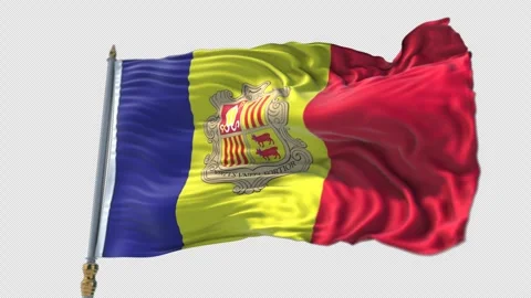 Andorran Flag on a flagpole Waving on Transparent Alpha Background Stock Footage 292097900