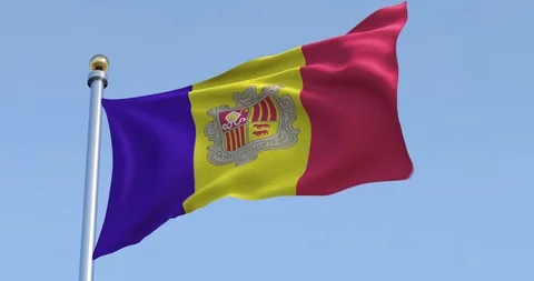 Andorran flag in front of a clear blue sky Stock Footage 91489876