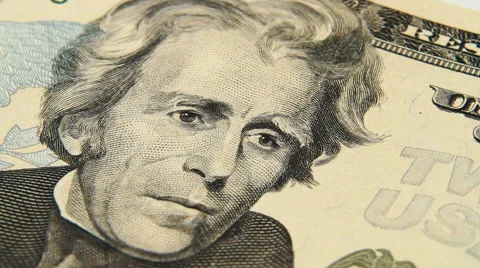 Andrew Jackson portrait on 20 US dollar bill close up rotation Video stock 48258127