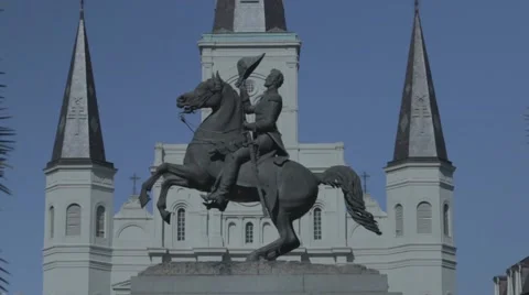 Andrew Jackson Statue in Jackson Square with Flat Color Profile Stock Footage 47674559
