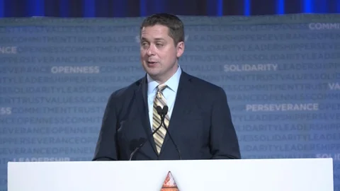 Andrew scheer standing at podium Stock Footage 107686638