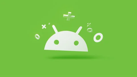 Android 3d icon on a simple green background 4k seamless animation loop Stock Footage 202091570
