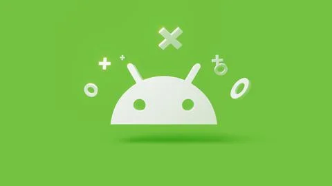 Android 3d icon on a simple green background 4k Stock Illustration