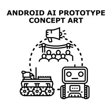 Android ai prototype robot development concept art Stock Illustration