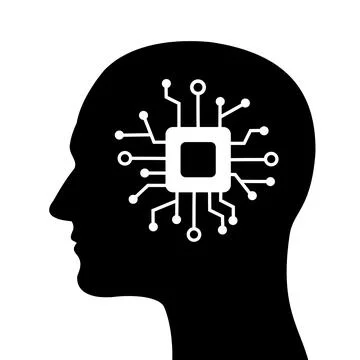 Android and humanoid - silhouette of human with processor, microprocessor, ch Stock Illustration