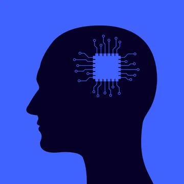 Android and humanoid - silhouette of human with processor, microprocessor, ch Stock Illustration