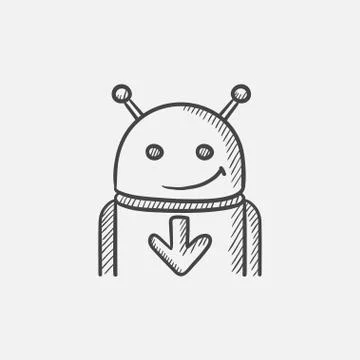Android with arrow down sketch icon Stock Illustration