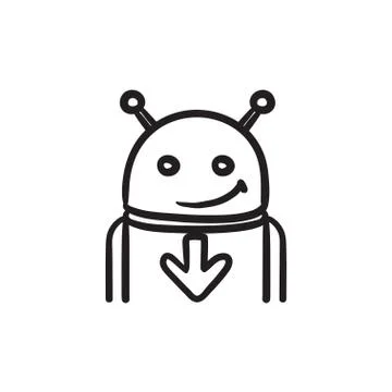 Android with arrow down sketch icon Stock Illustration