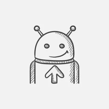 Android with arrow up sketch icon Illustrazione stock