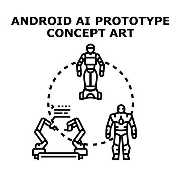 Android artificial intelligence prototype concept art development Stock Illustration