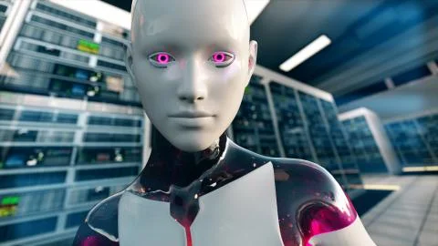 Android Artificial Intelligence in Server Room イラスト素材