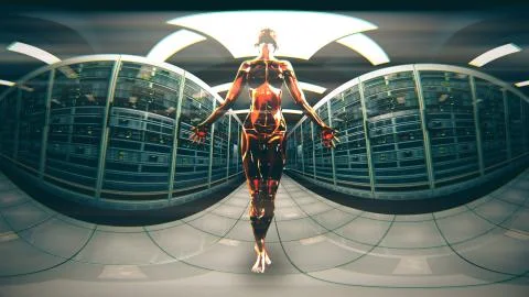 Android Artificial Intelligence in Server Room 스톡 일러스트