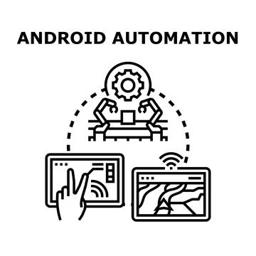 Android automation controlling smart robotic industrial process Stock Illustration