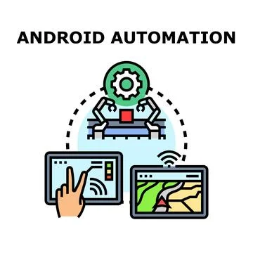 Android automation controlling smart robotic industrial process 스톡 일러스트
