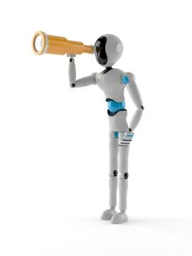 Android with binoculars Stock Illustration