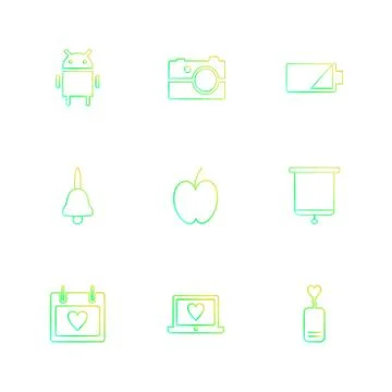 Android , camera , battery , bell , apple , board , celender , laptop , eps i Stock Illustration