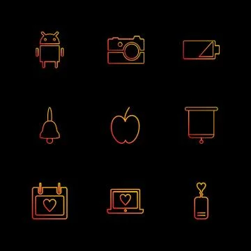Android , camera , battery , bell , apple , board , celender , laptop , eps i Stock Illustration
