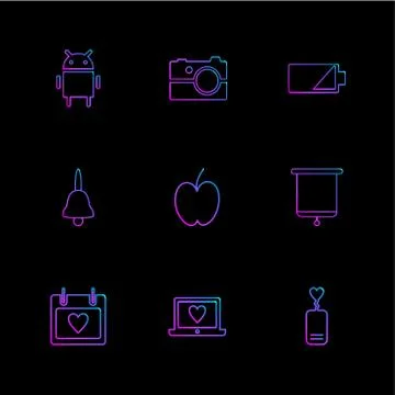 Android , camera , battery , bell , apple , board , celender , laptop , eps i Stock Illustration