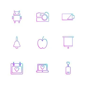 Android , camera , battery , bell , apple , board , celender , laptop , eps i Stock Illustration