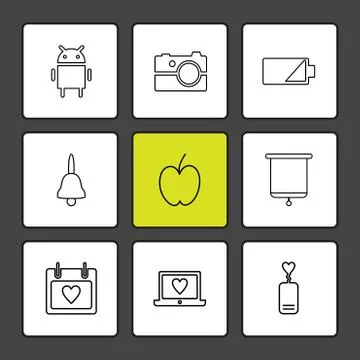 Android , camera , battery , bell , apple , board , celender , laptop , eps i Stock Illustration