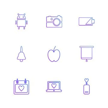 Android , camera , battery , bell , apple , board , celender , laptop , eps i Stock Illustration