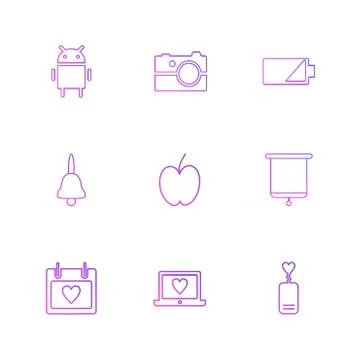 Android , camera , battery , bell , apple , board , celender , laptop , eps i Stock Illustration