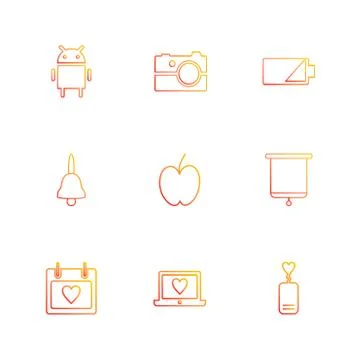 Android , camera , battery , bell , apple , board , celender , laptop , eps i Stock Illustration