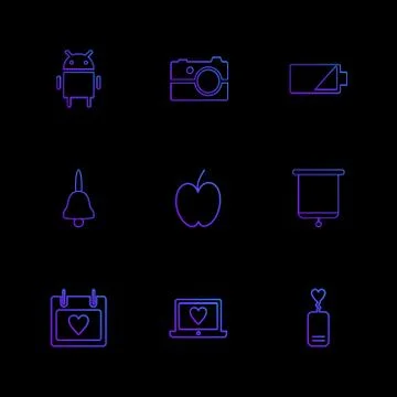 Android , camera , battery , bell , apple , board , celender , laptop , eps i Stock Illustration