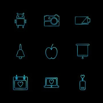Android , camera , battery , bell , apple , board , celender , laptop , eps i Stock Illustration