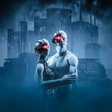 Android cyborg couple 스톡 일러스트