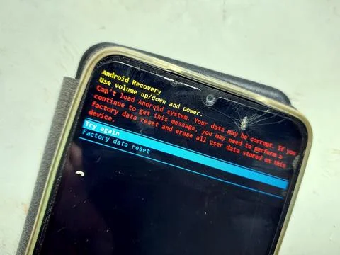 Android Device Shows Recovery Mode After a Crash During System Operation Stock Photos