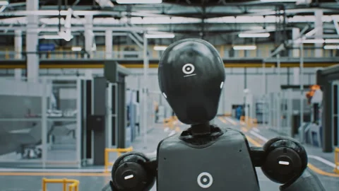 Android Face, Robotics and Machine Vision in Industry Stock Footage 321463048