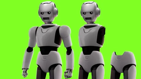 Android Factory. Assembly line. Smoke. Job. Green background. Stock Footage 234037502