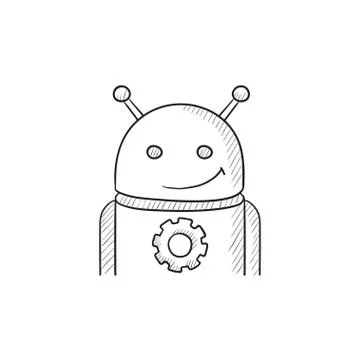 Android with gear sketch icon Stock Illustration