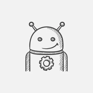 Android with gear sketch icon Illustrazione stock