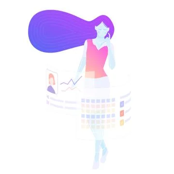 Android girl and computer interface. Stock Illustration