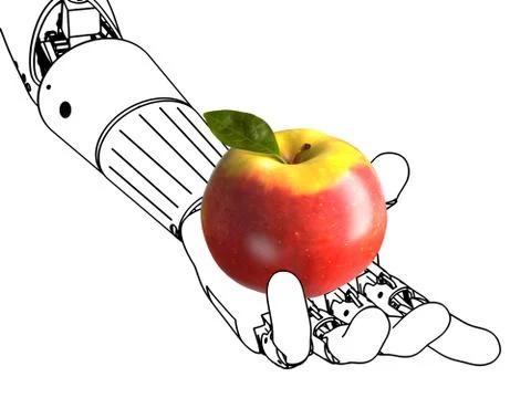 Android hand with an apple Stock Illustration