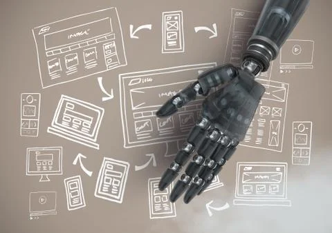 Android hand open and image computer drawings graphics Stock Illustration