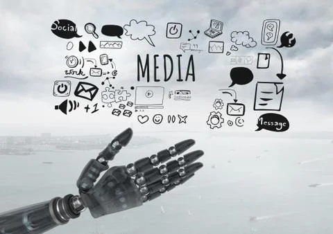 Android hand open and Media text with drawings graphics イラスト素材