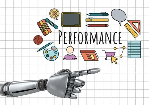 Android hand pointing and Performance text with drawings graphics Stock Illustration