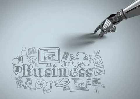 Android hand pointing with Business graphics drawings イラスト素材
