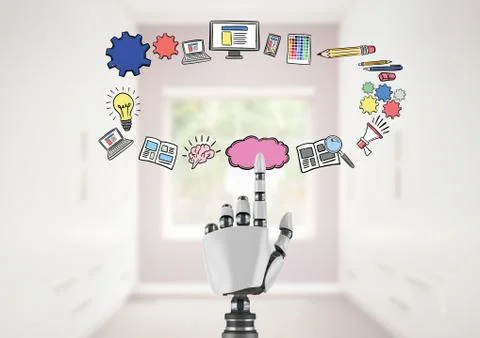 Android hand pointing with drawings graphics Stock Illustration