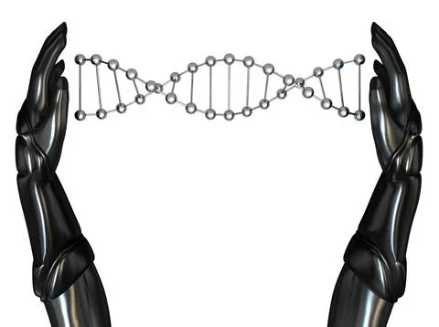 Android Hands Create DNA String 스톡 일러스트