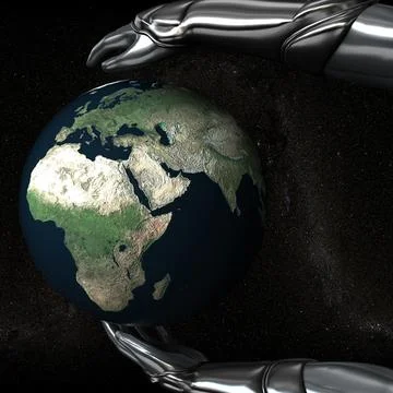 Android Hands Keep Earth Globe Safe Stock Illustration