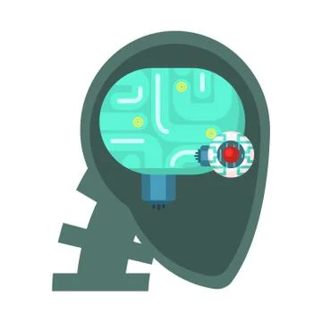 Android Head Cut Through With Electronic Eye And Brain Inside, Part Of Stock Illustration
