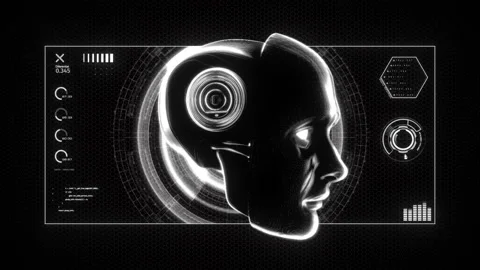 Android Head Digital Data Screen 2 Stock Footage 240946145